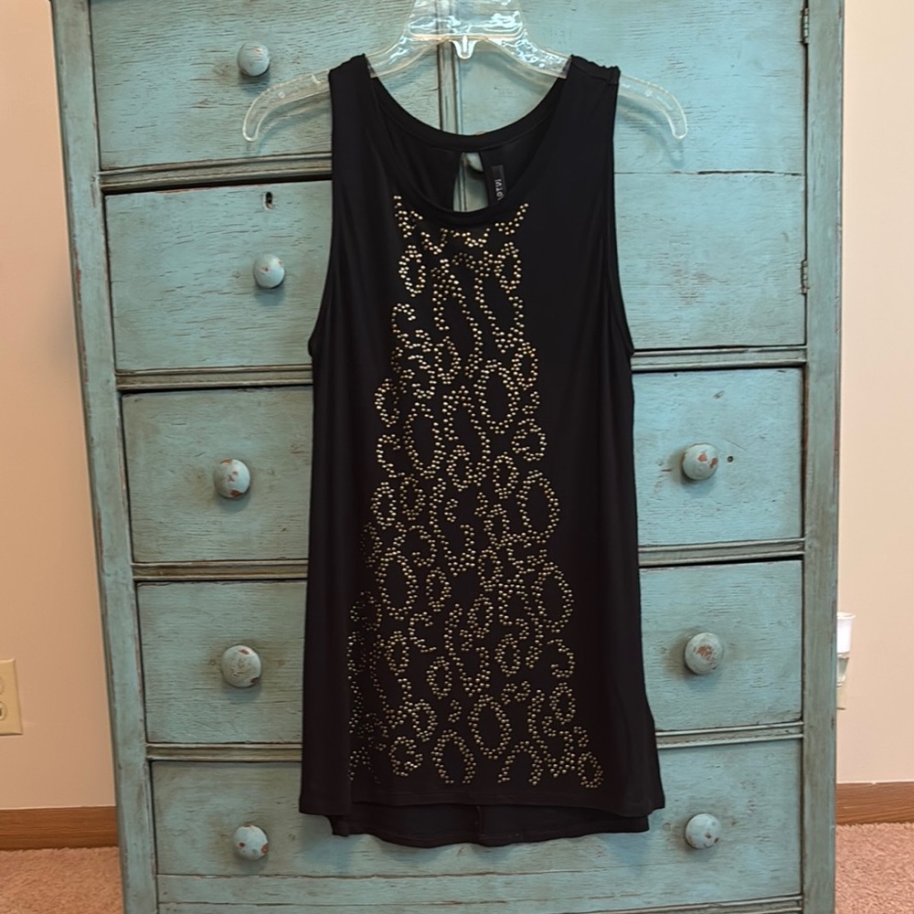 Black Tank Top with Gold Leopard Accents